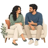 زوج درمانی؛ زوج نشسته روی مبل در حال گفت‌وگو