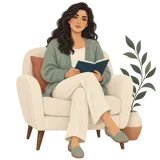 مشاوره فردی؛ زن نشسته روی صندلی و در حال خواندن کتاب